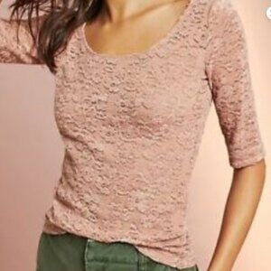 Anthropologie Pure + Good Lace Top Size small in pink salmon tan
